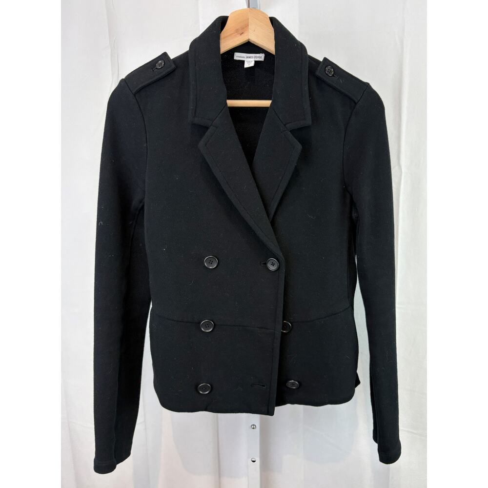 JAMES PERSE 2 M Standard Double Breasted Knit Peacoat Jacket Ribbed Sleeve Black